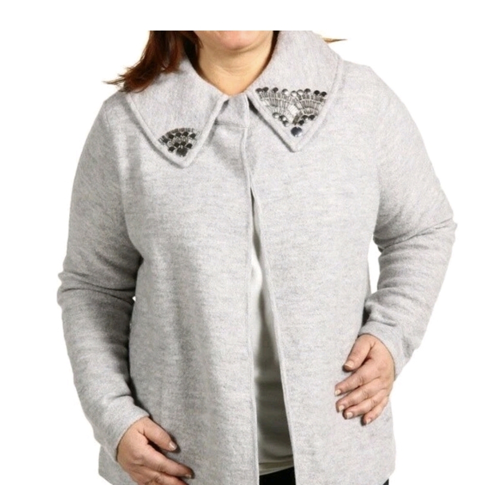 Jones New York Merino Boiled Wool Embellished Cardigan Jacket - Size 1X